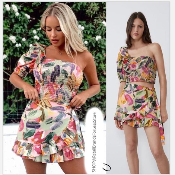 ZARA MULTI COLOR PRINTED WRAP SKORT - Picture 1 of 10